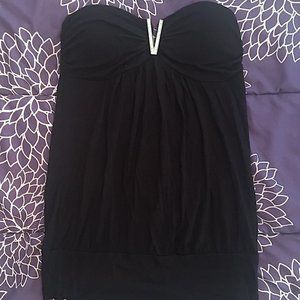 MANDEE V RHINESTONE EMBLEM BLACK STRAPLESS BLOUSE TOP MEDIUM